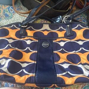 Coach Blue and Orange Patterned Tote